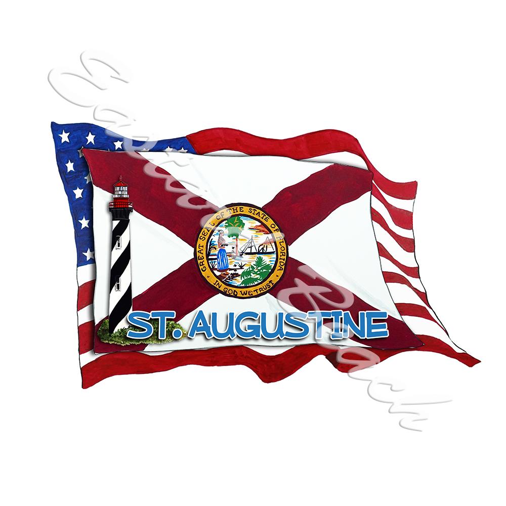 USA/FL Flags w/ Lighthouse- St. Augustine
